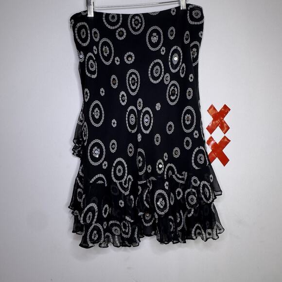 Vtg ALFANI Black Silk Ruffle Sequin Skirt Y2K Fairy Whimsygoth Coquette 90s 14 - Picture 3 of 4